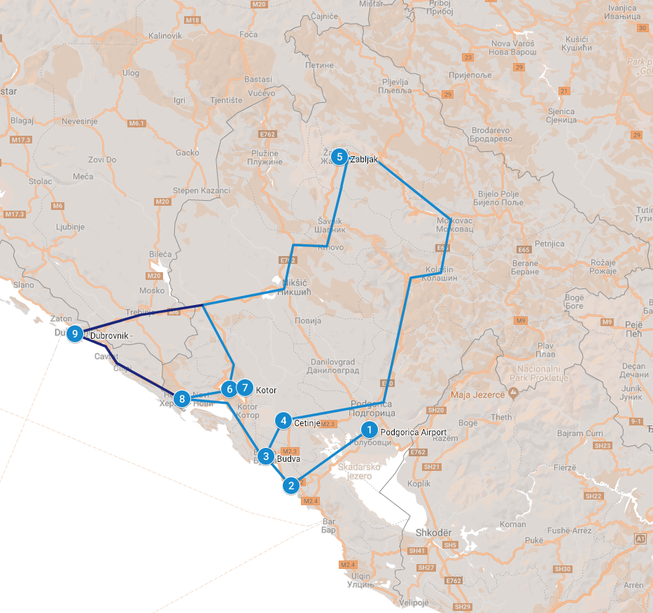 Route rondreis Montenegro