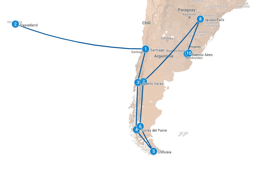 Route rondreis Patagonie